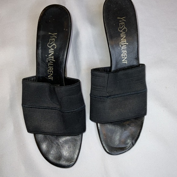Yves Saint Laurent Block Heeled Slides Black Stretch Women's Size 8 - Picture 8 of 8